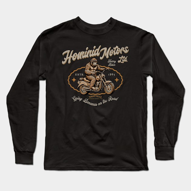 Harry Rider's Hominid Motors - Going Bananas on the Road Long Sleeve T-Shirt by Contentarama